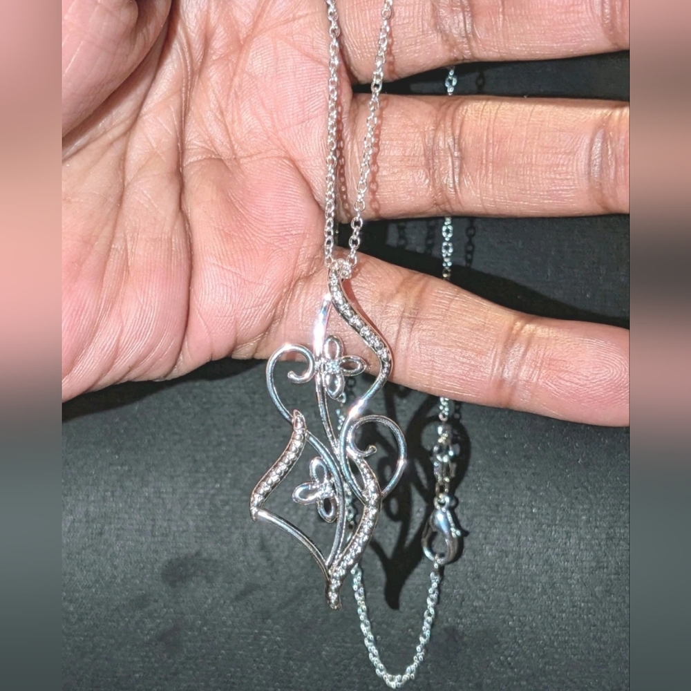 Vintage Style Floral Pendant Necklace 925 Sterling Silver Women’s Jewelry 18"